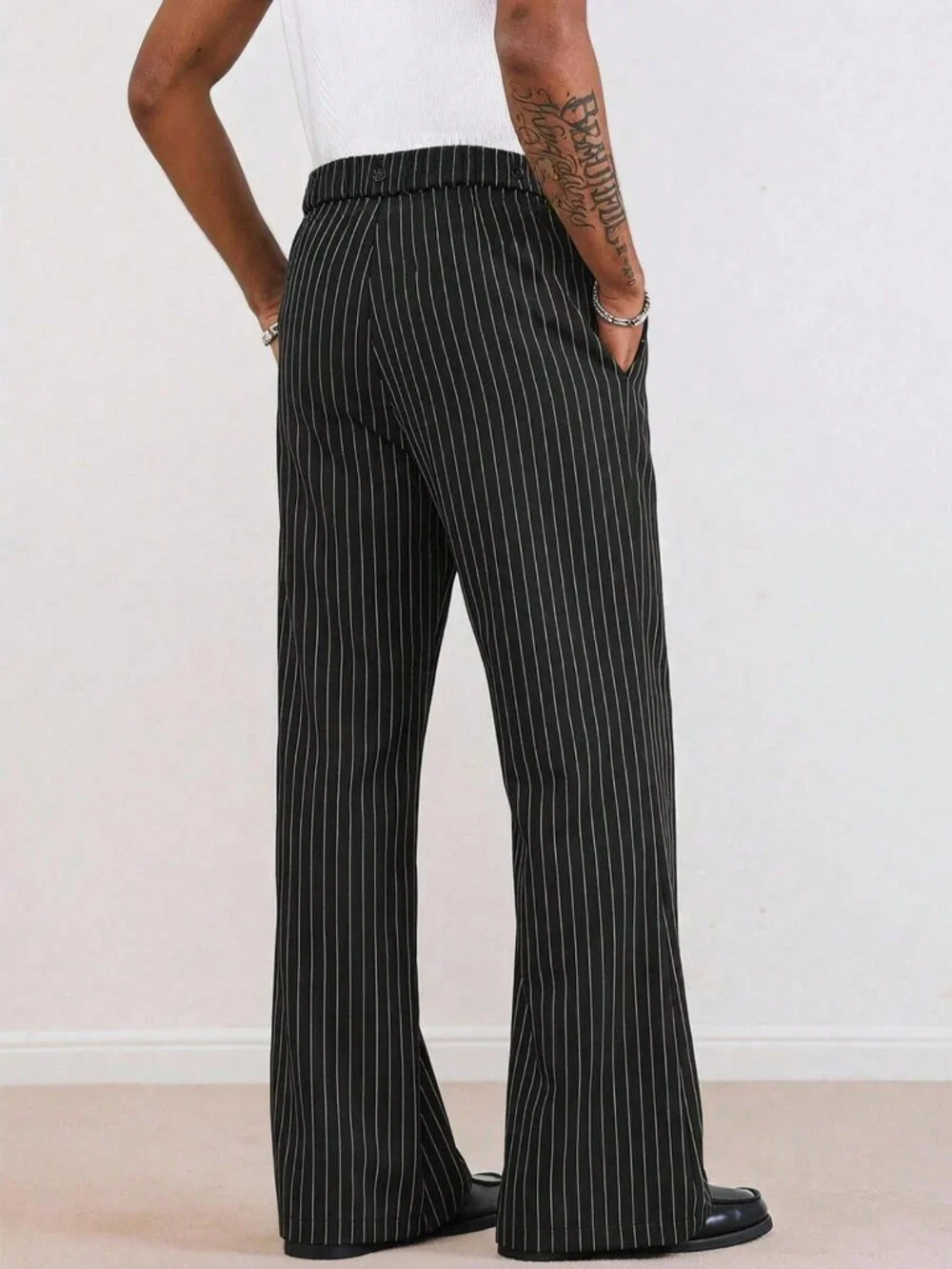 Black Casual Men's Striped Casual Long Pants With Pockets